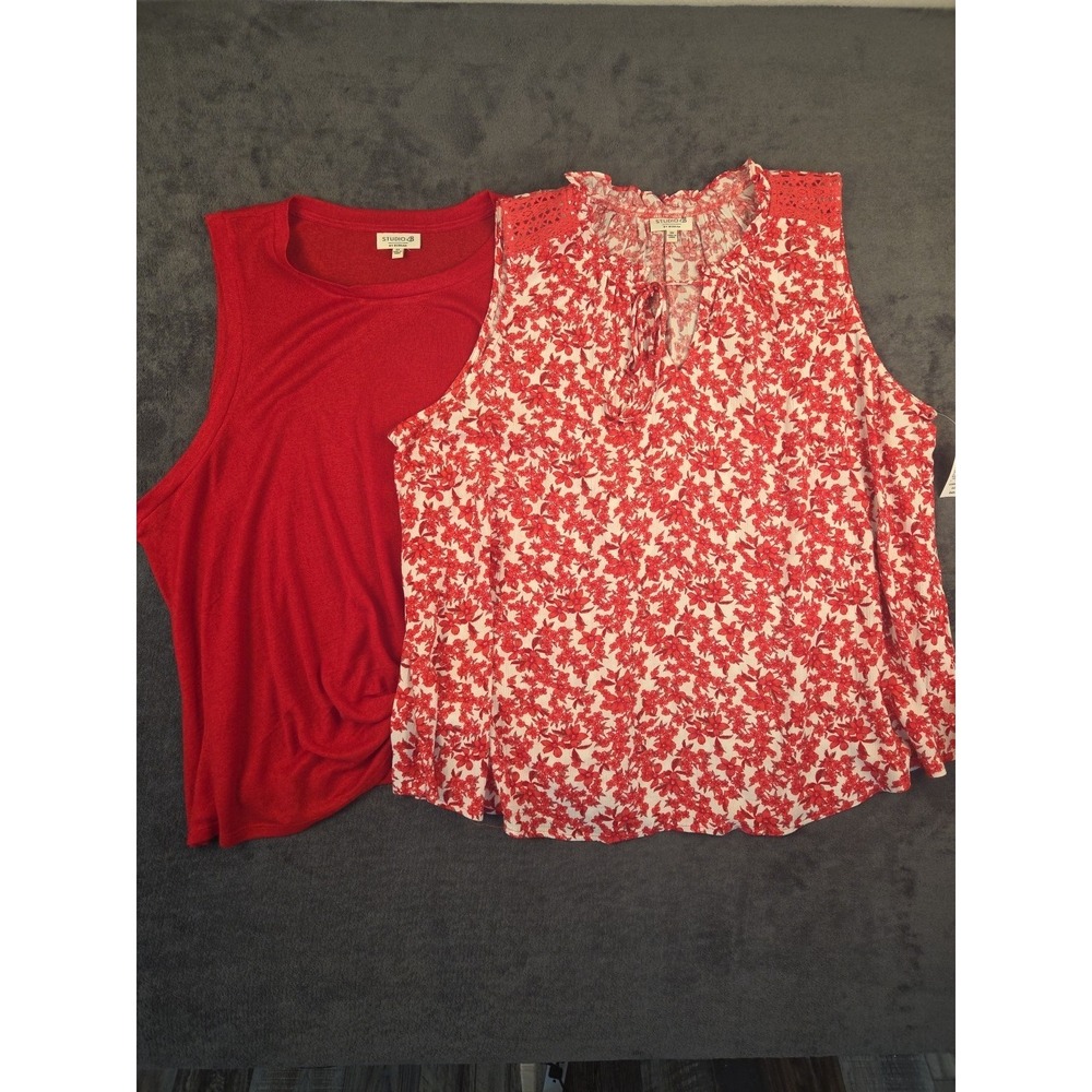 NWT Studio B Tank Top, Red and Red Print Lot Of 2, Size 3X